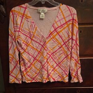 Susan Bristol Pink and Orange Plaid Cardigan